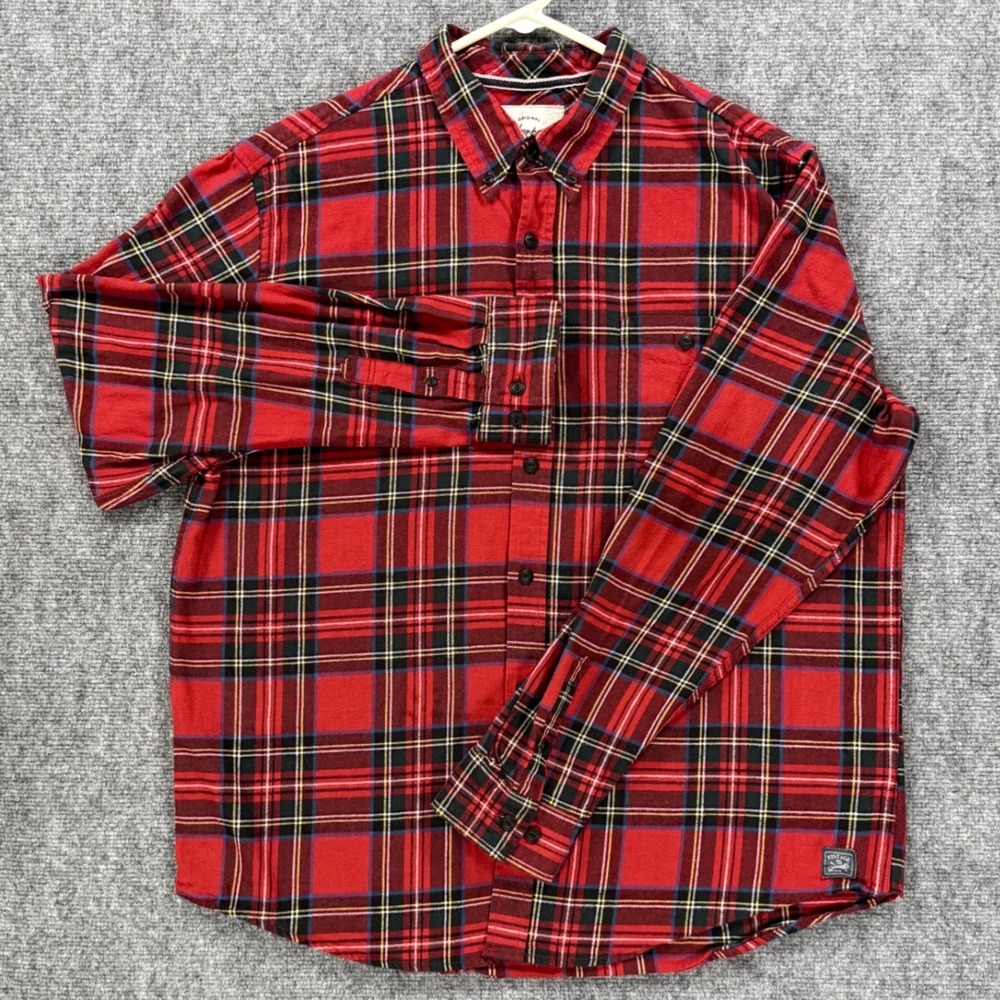 Weatherproof Vintage Holiday Tartan Flannel Men's XXL Red Plaid Button Down